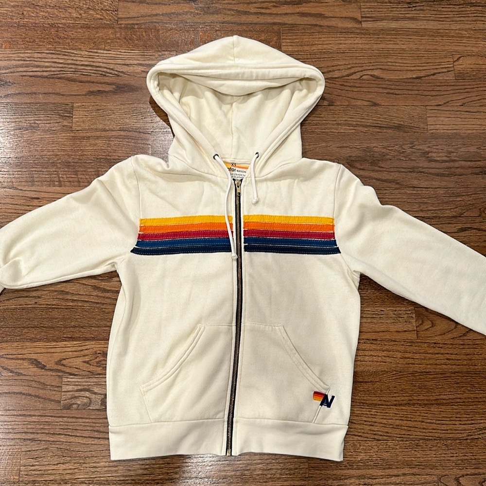 Aviator Nation 5 Stripe Zip Up Hoodie Color: Vintage White (Cream) Size: XS